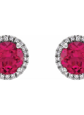 Sterling Silver Natural Mozambique Garnet & .01 CTW Natural Diamond Earrings