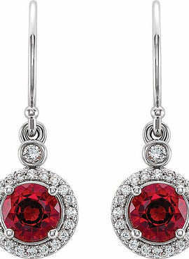 14K White Gold Lab-Grown Ruby & 1/8 CTW Natural Diamond Halo-Style Earrings