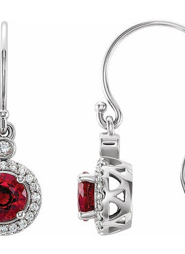 14K White Gold Lab-Grown Ruby & 1/8 CTW Natural Diamond Halo-Style Earrings