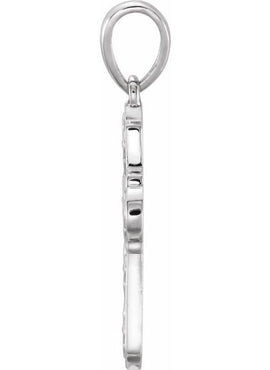 14K White Gold Ornate Floral-Inspired Cross Pendant