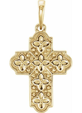 14K White Gold Ornate Floral-Inspired Cross Pendant