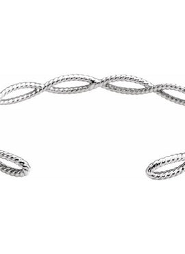 14K White Gold Rope Cuff 6 1/4 In Bracelet