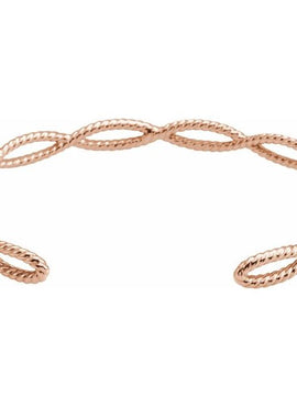 14K White Gold Rope Cuff 6 1/4 In Bracelet