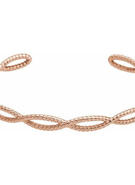 14K White Gold Rope Cuff 6 1/4 In Bracelet