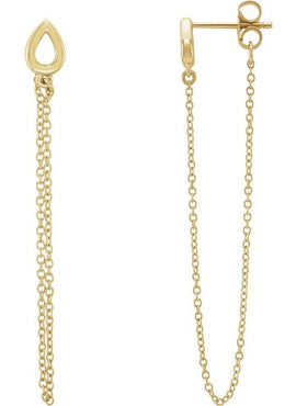 14K White Gold Leaf Chain Earrings