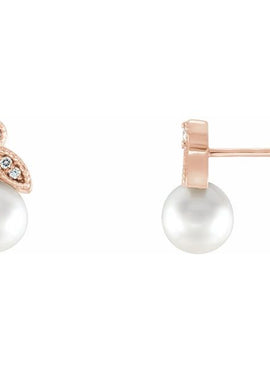 14K White Gold Cultured White Freshwater Pearl & .06 CTW Natural  Diamond Earrings