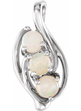 14K White Gold Natural White Opal Three-Stone Pendant