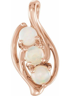 14K White Gold Natural White Opal Three-Stone Pendant