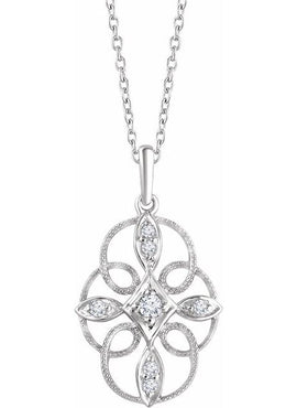 14K White Gold 1/10 CTW Natural Diamond Filigree 16-18