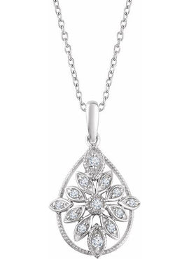 14K White Gold 1/6 CTW Natural Diamond Granulated Filigree 16-18