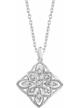 14K White Gold  1/10 CTW Natural Diamond Granulated Filigree 16-18