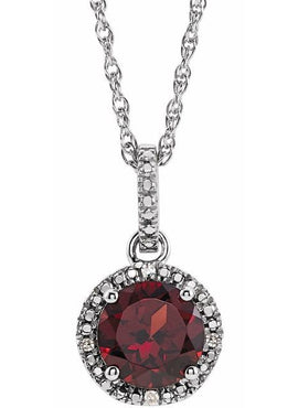 Sterling Silver Natural Mozambique Garnet and .01 CTW Natural Diamond 18