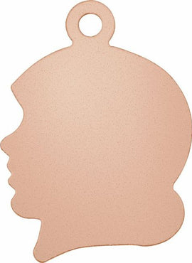 14K Rose Gold 20 Gauge Girl's Head Stamping with External Drilled Eyelet
