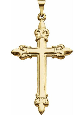 14K Yellow Gold 35x23 mm Fleur-de-Lis Cross Pendant