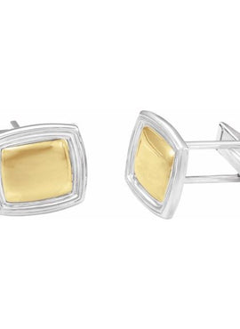 Sterling Silver & 14K Yellow Gold 14x16 mm Square Cuff Links