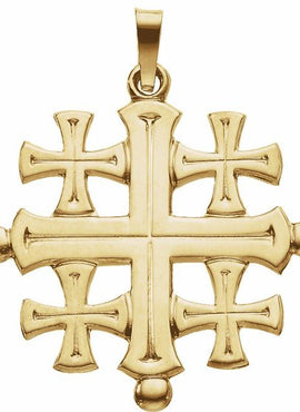 14K Yellow Gold 27x26 mm Jerusalem Cross Pendant