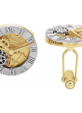 14K Yellow Gold & Sterling Silver Clock Design Cuff Links
