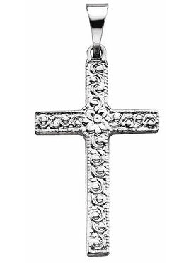 14K Yellow Gold 20x13 mm Floral-Inspired Cross Pendant