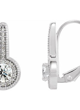 14K White Gold 5/8 CTW Natural Diamond Halo-Style Dangle Earrings