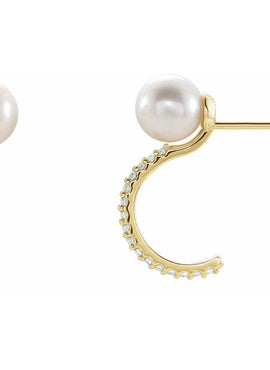 14K White Gold Cultured White Freshwater Pearl & 1/6 CTW Natural Diamond Hoop Earrings