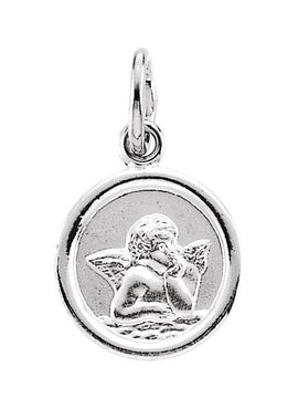 14K White Gold 10 mm Cherub Angel Pendant