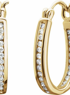 14K Yellow Gold 1/4 CTW Natural Diamond Inside-Outside Hinged Hoop Earrings
