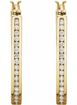 14K Yellow Gold 1/4 CTW Natural Diamond Inside-Outside Hinged Hoop Earrings