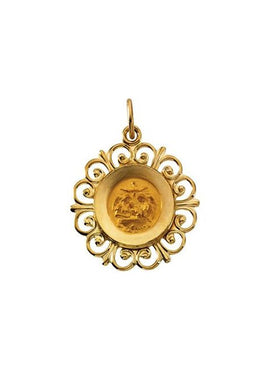 14K Yellow Gold 18 mm Round Baptismal Medal
