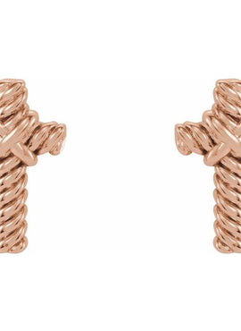 14K White Gold Rope Cross Earrings