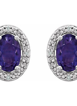 Sterling Silver Natural Mozambique Garnet & .025 CTW Natural Diamond Earrings