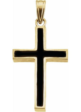 14K Yellow Gold & Black Epoxy 24x16 mm Cross Pendant