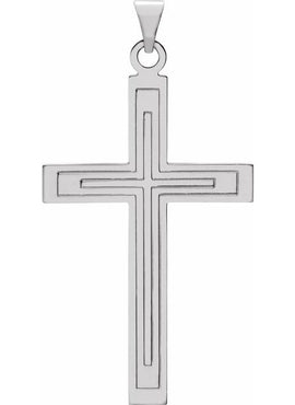 14K Yellow Gold 36.8x17.7 mm Grooved Cross Pendant