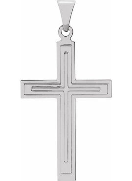 14K Yellow Gold 36.8x17.7 mm Grooved Cross Pendant