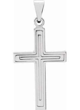 14K Yellow Gold 36.8x17.7 mm Grooved Cross Pendant