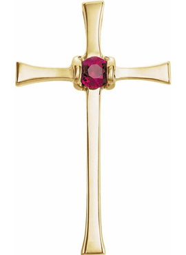 14K Yellow Gold Natural Ruby Cross Pendant