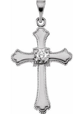 14K White Gold .03 CT Natural Diamond Cross 18