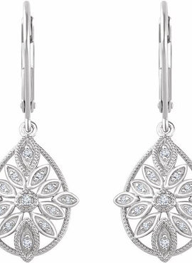 14K White Gold 1/6 CTW Natural Diamond Granulated Filigree Earrings