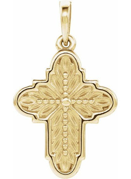 14K White Gold Ornate Leaf Cross Pendant