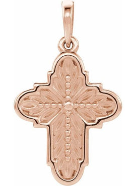 14K White Gold Ornate Leaf Cross Pendant