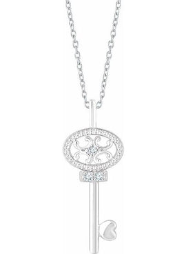 Sterling Silver .03 CTW Natural Diamond Key 16-18