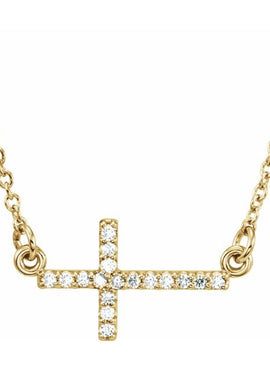 14K White Gold .07 CTW Natural Diamond Sideways Cross 16-18