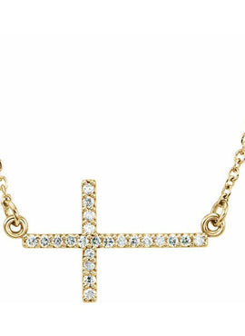 14K White Gold .07 CTW Natural Diamond Sideways Cross 16-18