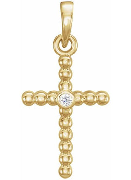 14K Yellow Gold 33.3x17.6 mm .03 CTW Natural Diamond Beaded Cross Pendant