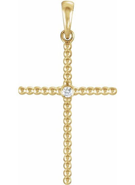 14K Yellow Gold 33.3x17.6 mm .03 CTW Natural Diamond Beaded Cross Pendant