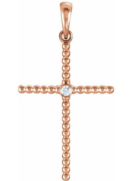 14K Yellow Gold 33.3x17.6 mm .03 CTW Natural Diamond Beaded Cross Pendant