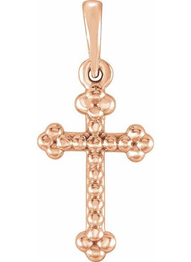 14K White Gold Beaded Cross Pendant