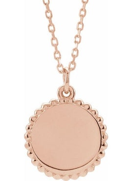 14K White Gold Engravable Beaded Disc Charm/Pendant