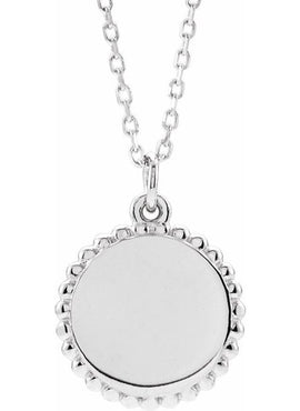 14K White Gold Engravable Beaded Disc Charm/Pendant