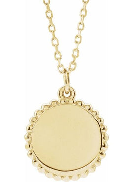 14K White Gold Engravable Beaded Disc Charm/Pendant