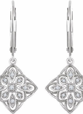 14K White Gold 1/10 CTW Natural Diamond Granulated Filigree Earrings